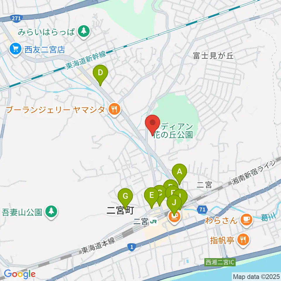 二宮町生涯学習センターラディアン周辺のカフェ一覧地図