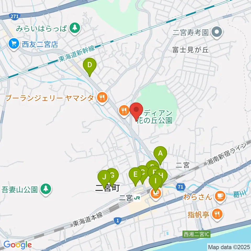 二宮町生涯学習センターラディアン周辺のカフェ一覧地図