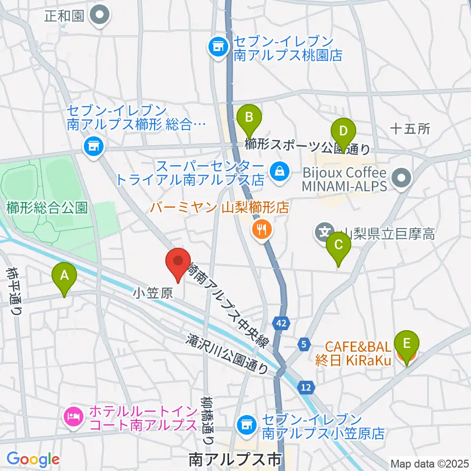 南アルプス市櫛形生涯学習センター周辺のカフェ一覧地図