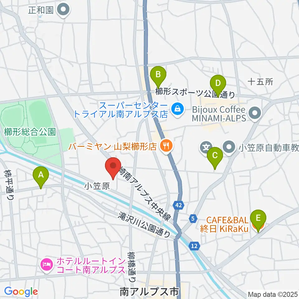 南アルプス市櫛形生涯学習センター周辺のカフェ一覧地図