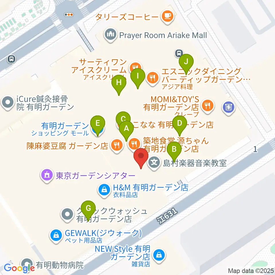 島村楽器 有明ガーデン店周辺のカフェ一覧地図
