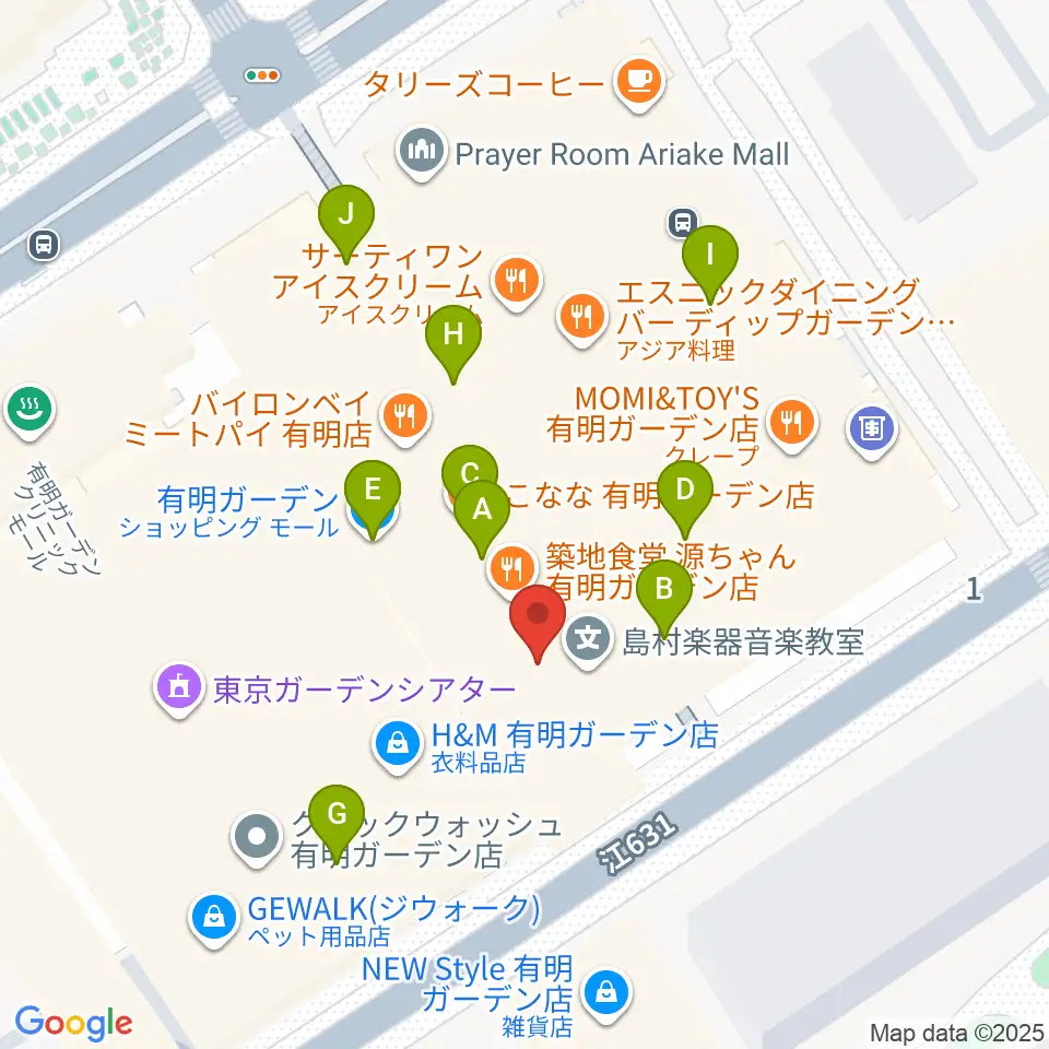 島村楽器 有明ガーデン店周辺のカフェ一覧地図