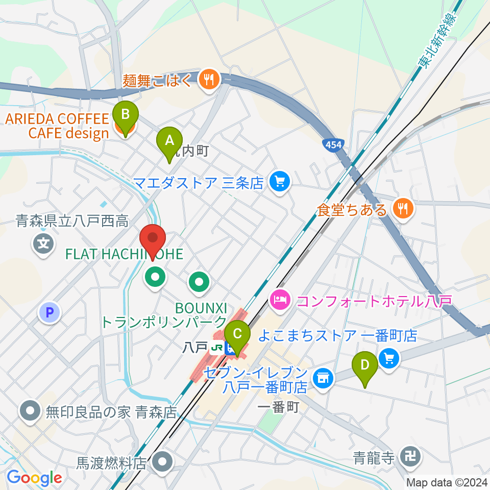 フラット八戸周辺のカフェ一覧地図