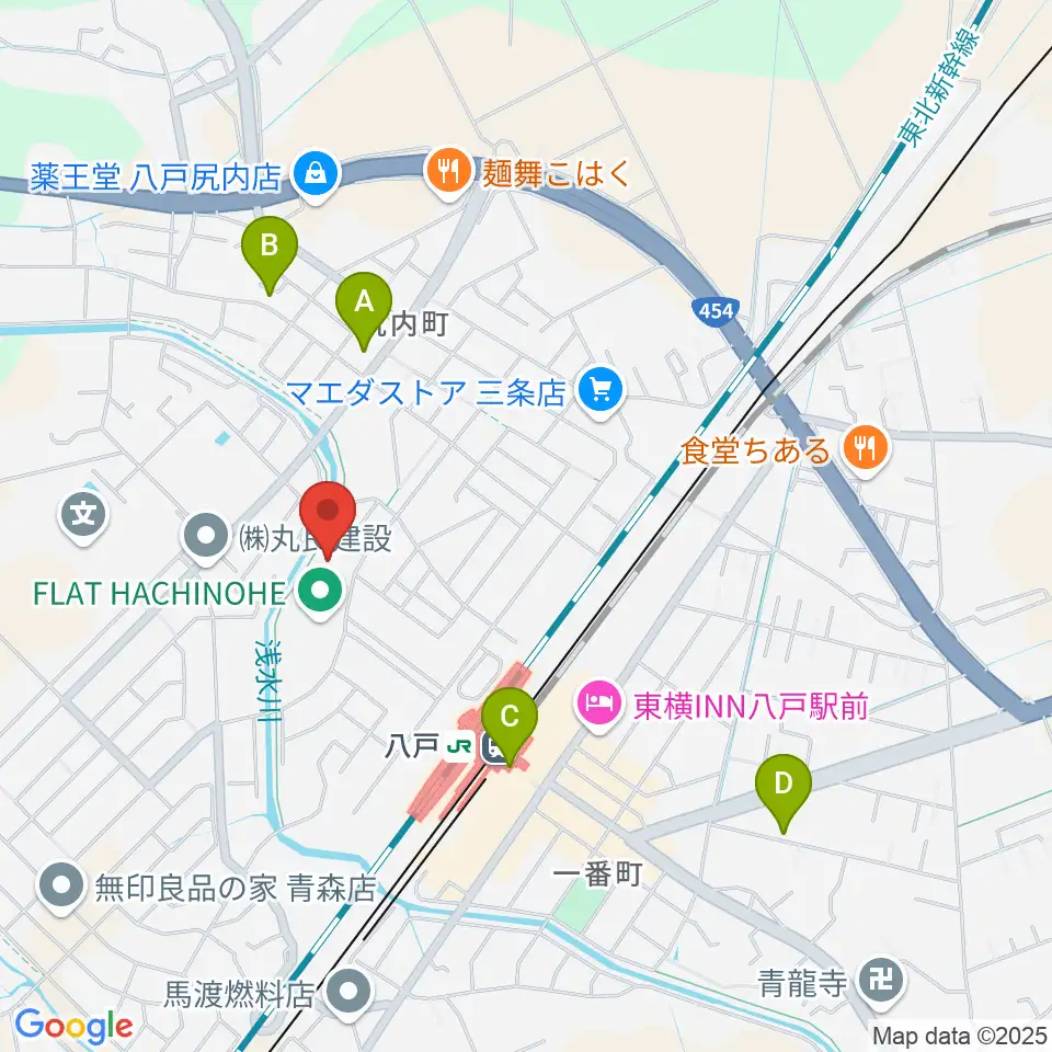 フラット八戸周辺のカフェ一覧地図