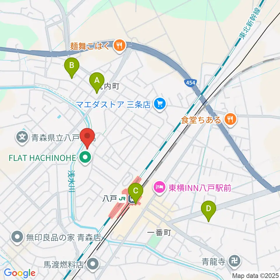 フラット八戸周辺のカフェ一覧地図
