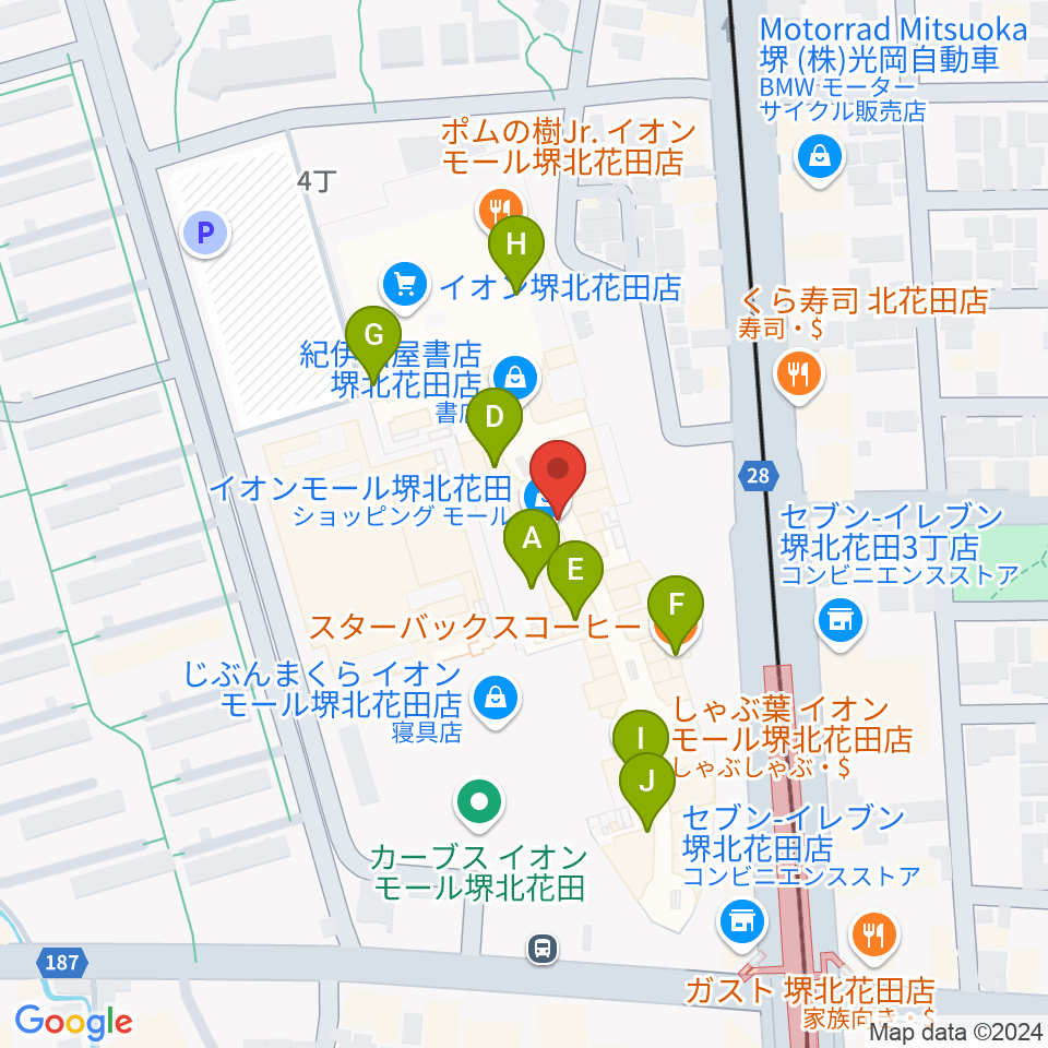 島村楽器イオンモール堺北花田店周辺のカフェ一覧地図