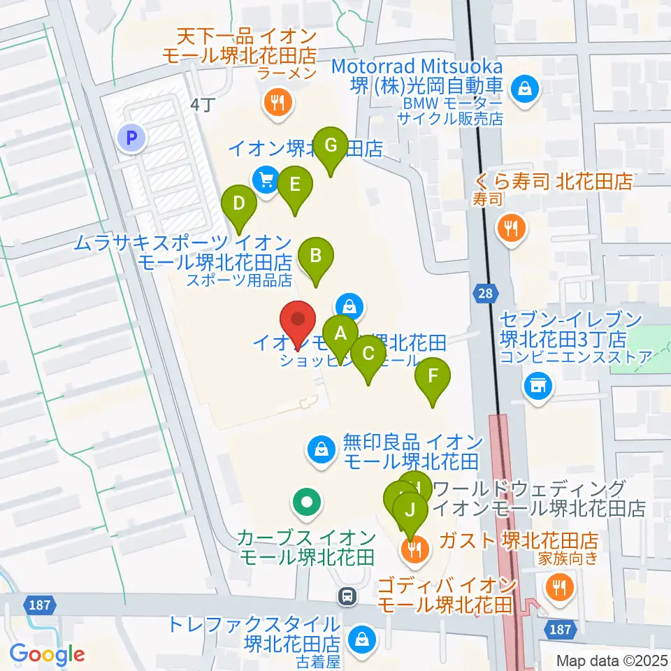 島村楽器イオンモール堺北花田店周辺のカフェ一覧地図