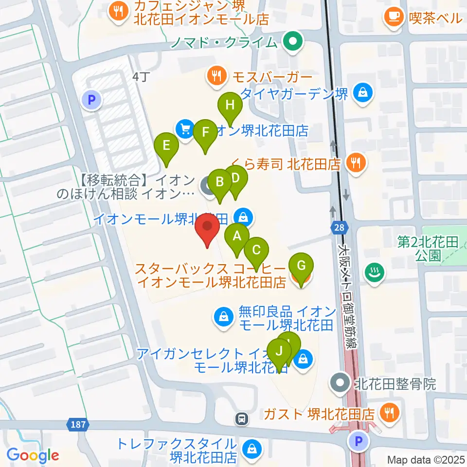 島村楽器イオンモール堺北花田店周辺のカフェ一覧地図