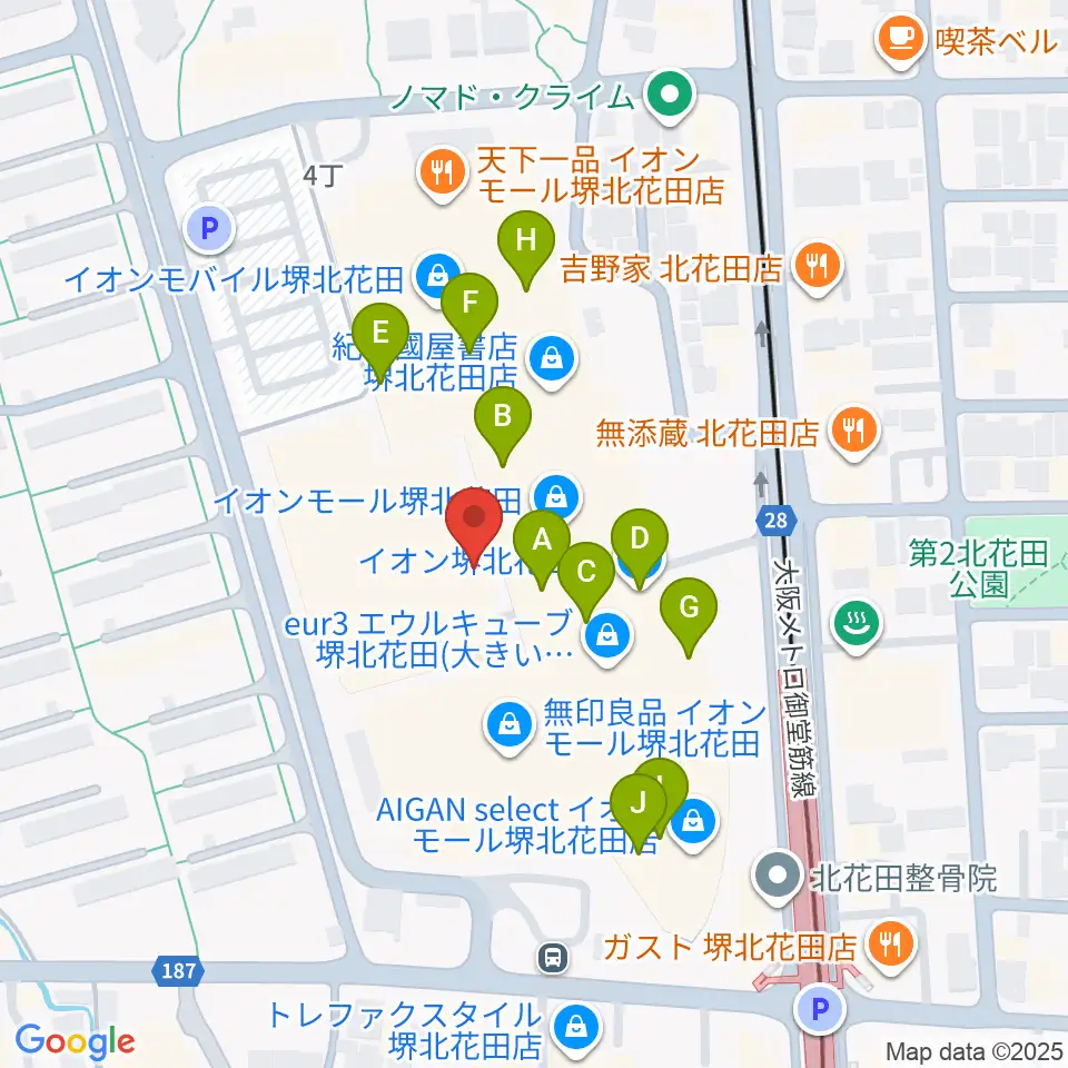 島村楽器イオンモール堺北花田店周辺のカフェ一覧地図