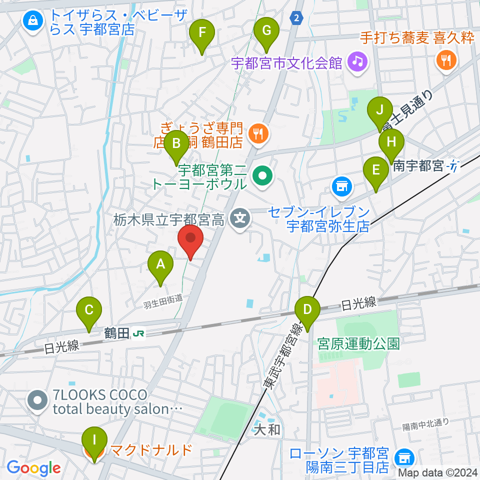 オオノ楽器 宇都宮店周辺のカフェ一覧地図