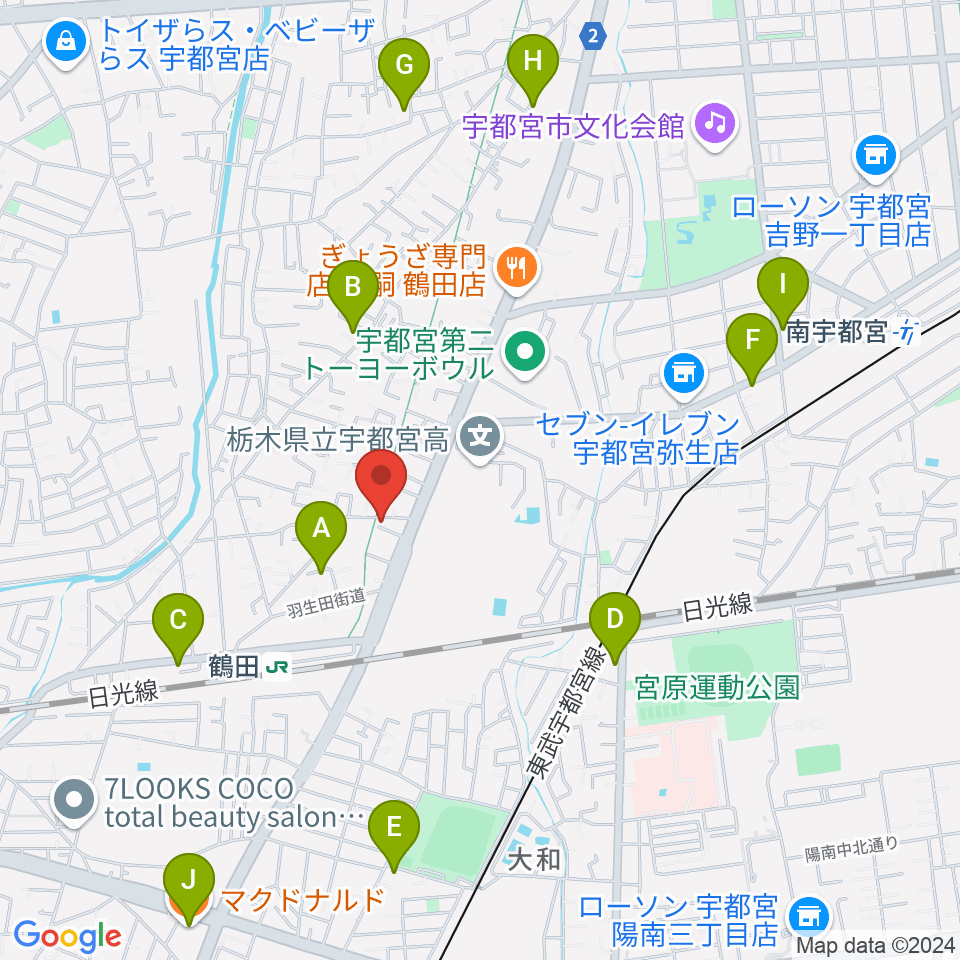 オオノ楽器 宇都宮店周辺のカフェ一覧地図