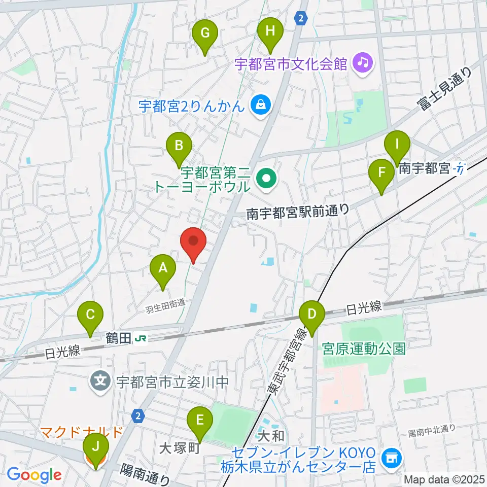 オオノ楽器 宇都宮店周辺のカフェ一覧地図