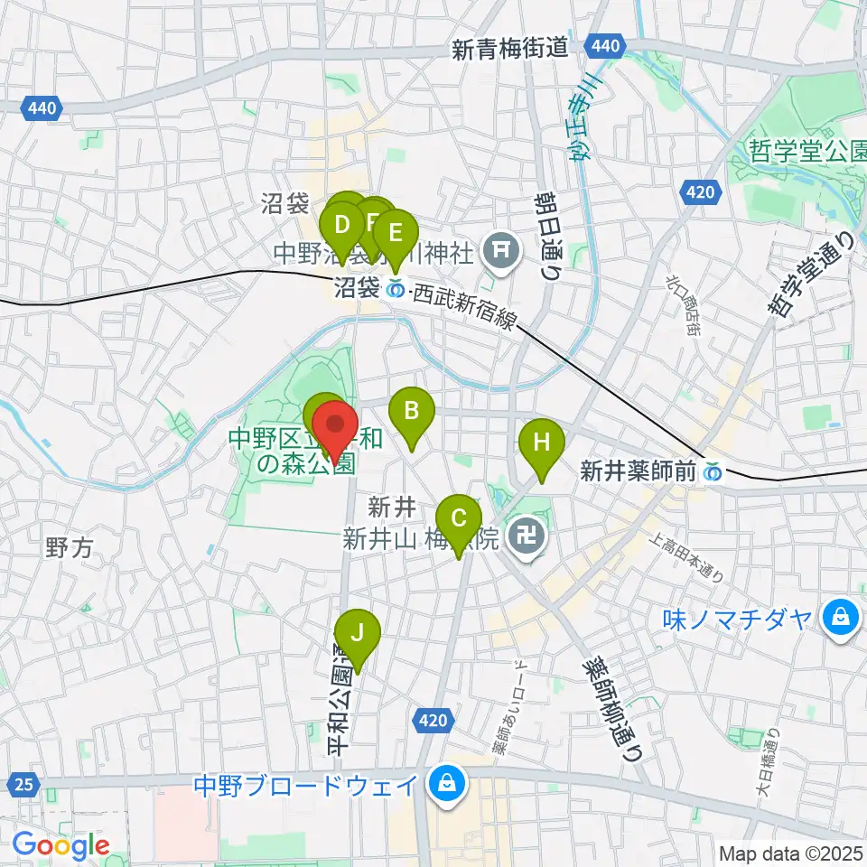 中野区立総合体育館周辺のカフェ一覧地図