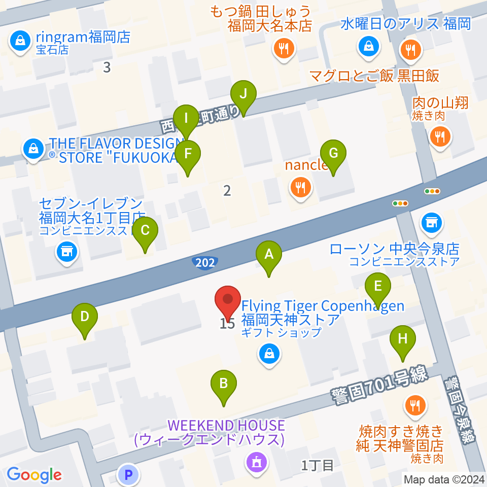 キノシネマ天神周辺のカフェ一覧地図