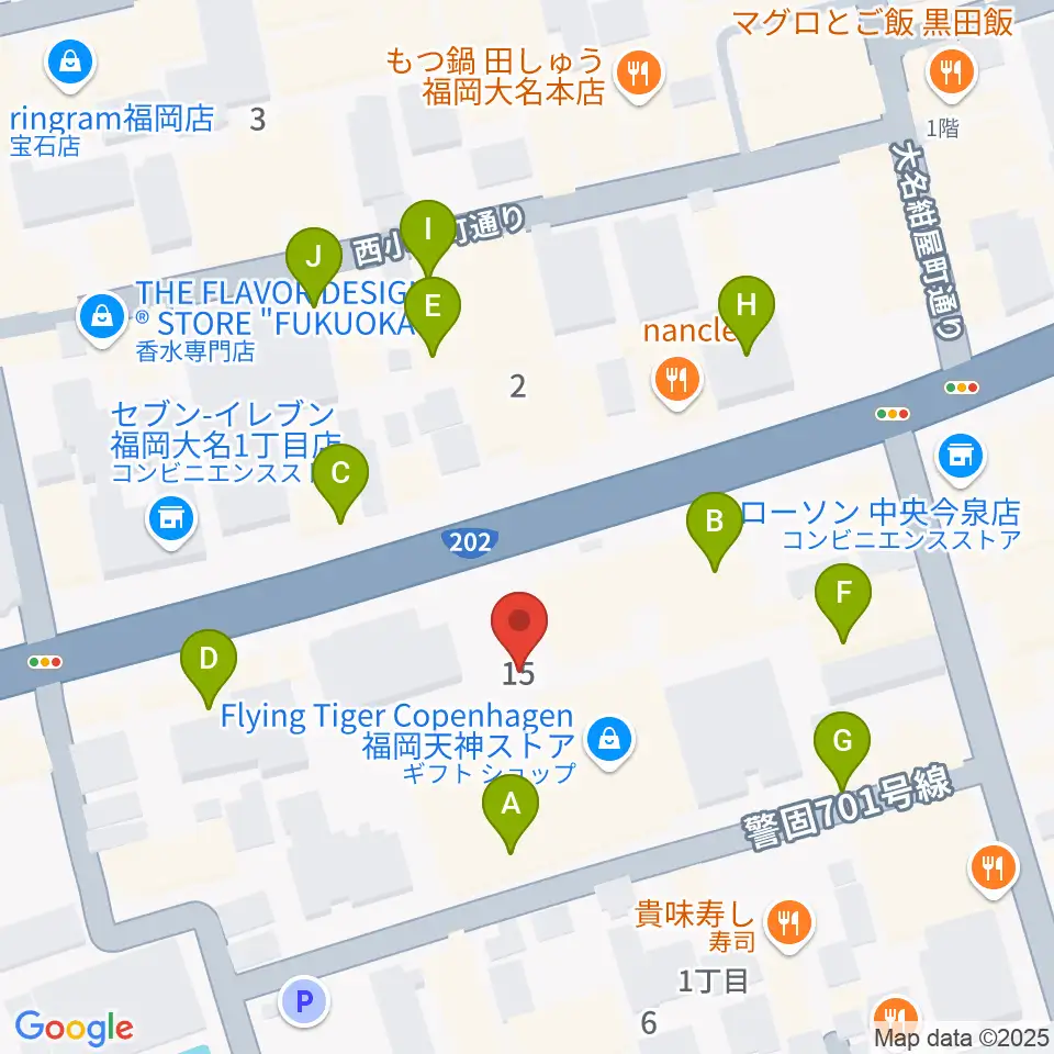 キノシネマ天神周辺のカフェ一覧地図