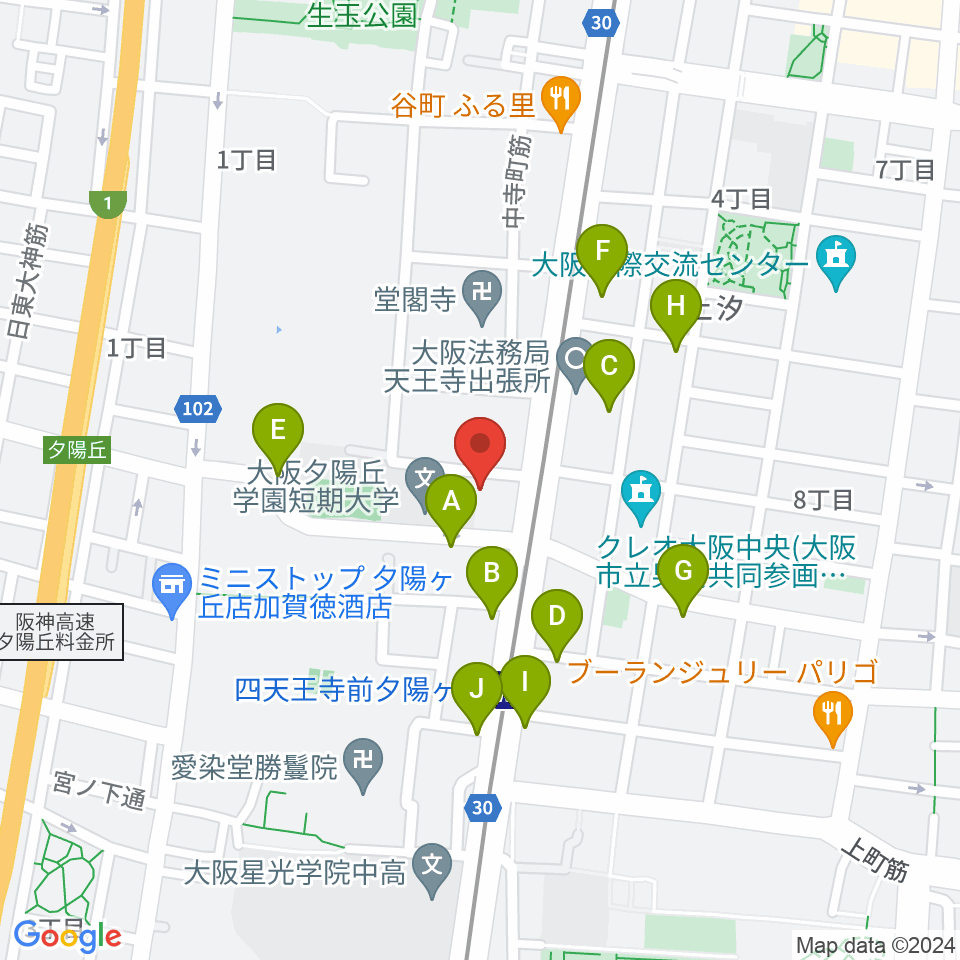 天王寺区民センター周辺のカフェ一覧地図