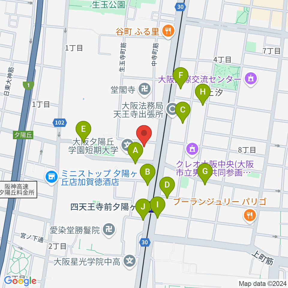 天王寺区民センター周辺のカフェ一覧地図