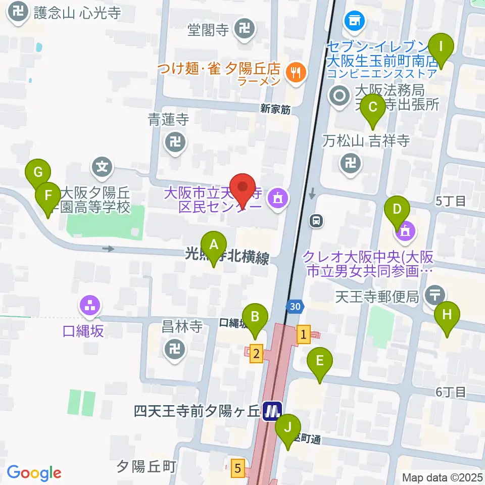 天王寺区民センター周辺のカフェ一覧地図