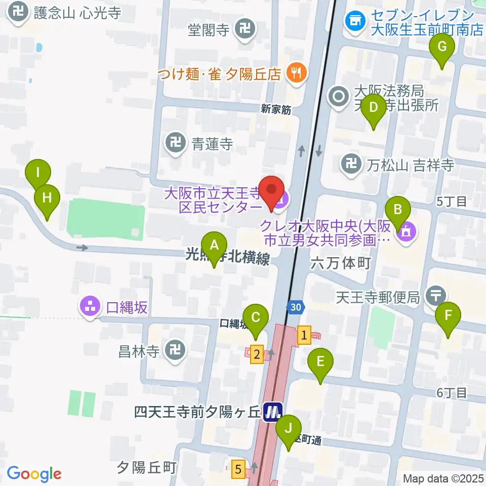 天王寺区民センター周辺のカフェ一覧地図