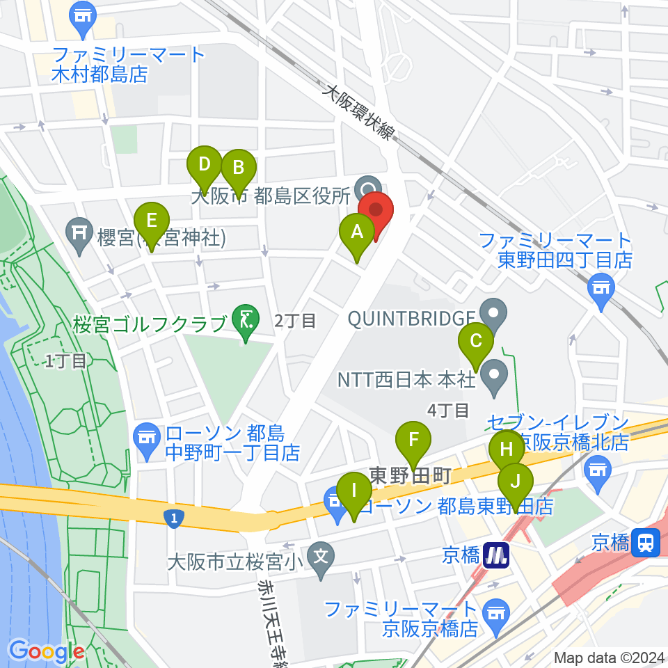 まるよし精肉店 都島区民センター周辺のカフェ一覧地図