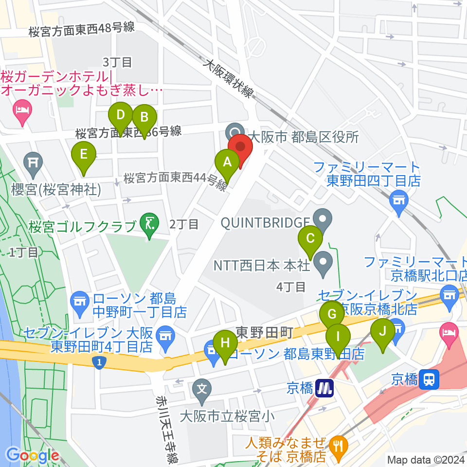 まるよし精肉店 都島区民センター周辺のカフェ一覧地図