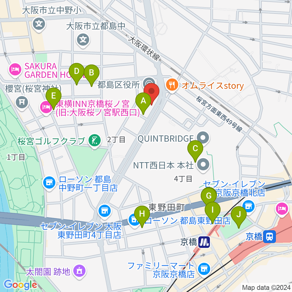 まるよし精肉店 都島区民センター周辺のカフェ一覧地図