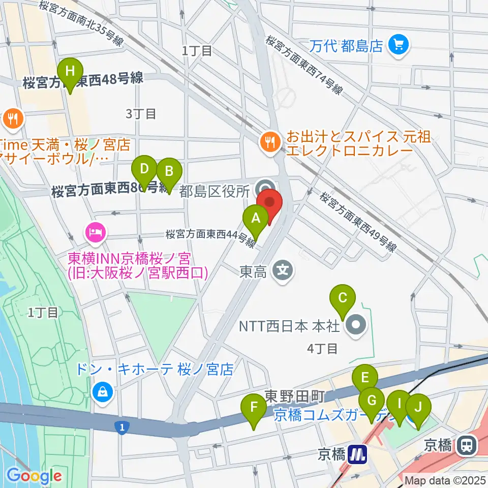 まるよし精肉店 都島区民センター周辺のカフェ一覧地図