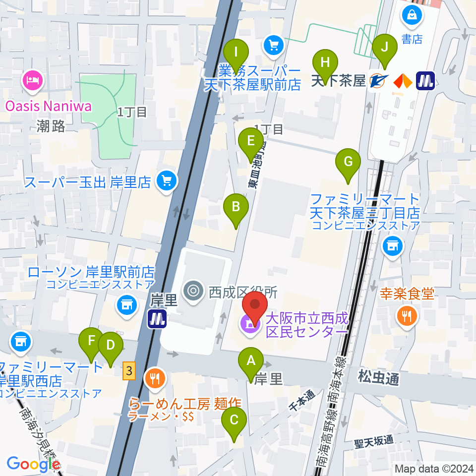 大阪市立西成区民センター周辺のカフェ一覧地図