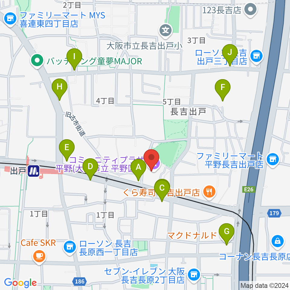 コミュニティプラザ平野（平野区民センター）周辺のカフェ一覧地図