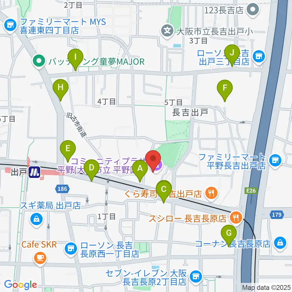コミュニティプラザ平野（平野区民センター）周辺のカフェ一覧地図