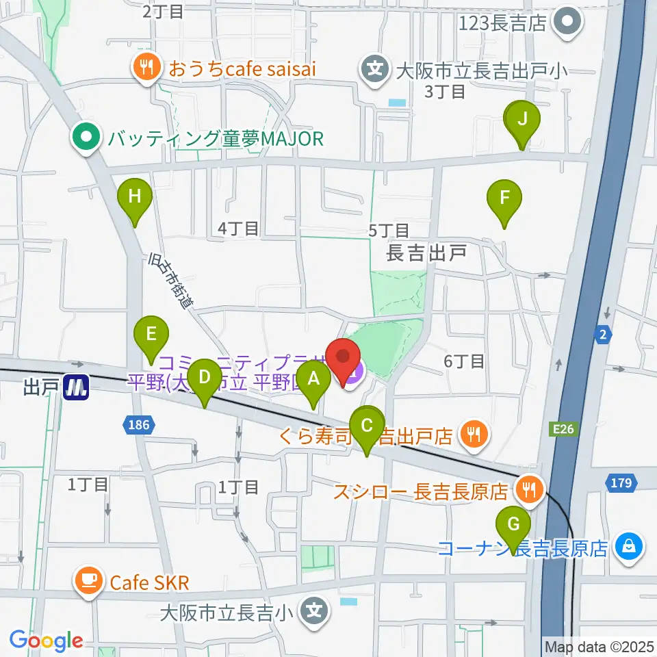 コミュニティプラザ平野周辺のカフェ一覧地図