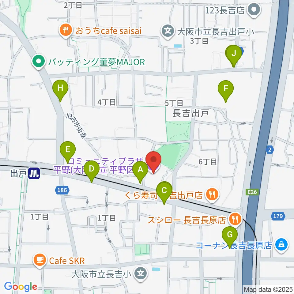 コミュニティプラザ平野周辺のカフェ一覧地図