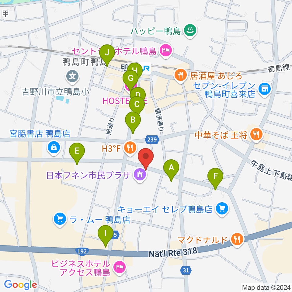 日本フネン市民プラザ周辺のカフェ一覧地図