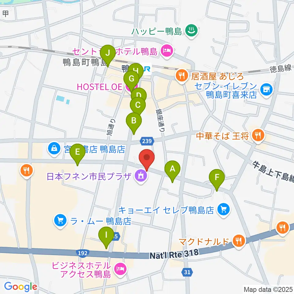 日本フネン市民プラザ周辺のカフェ一覧地図