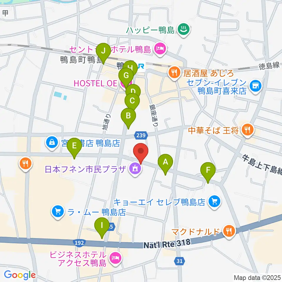 日本フネン市民プラザ周辺のカフェ一覧地図