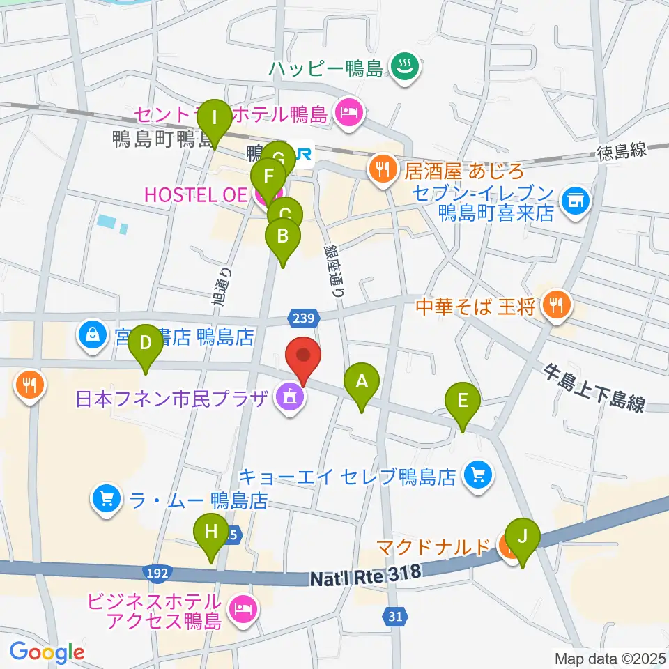 日本フネン市民プラザ周辺のカフェ一覧地図