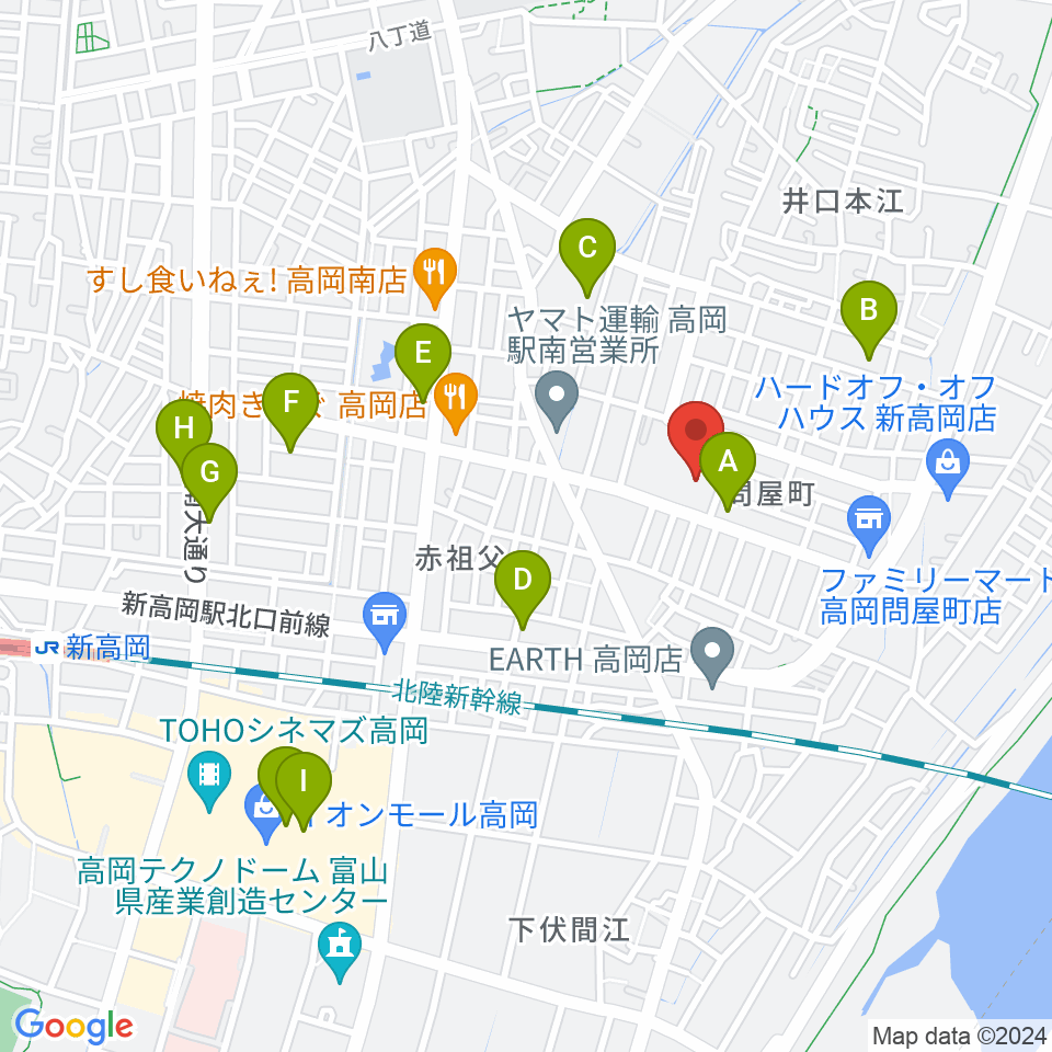 高岡エクール周辺のカフェ一覧地図