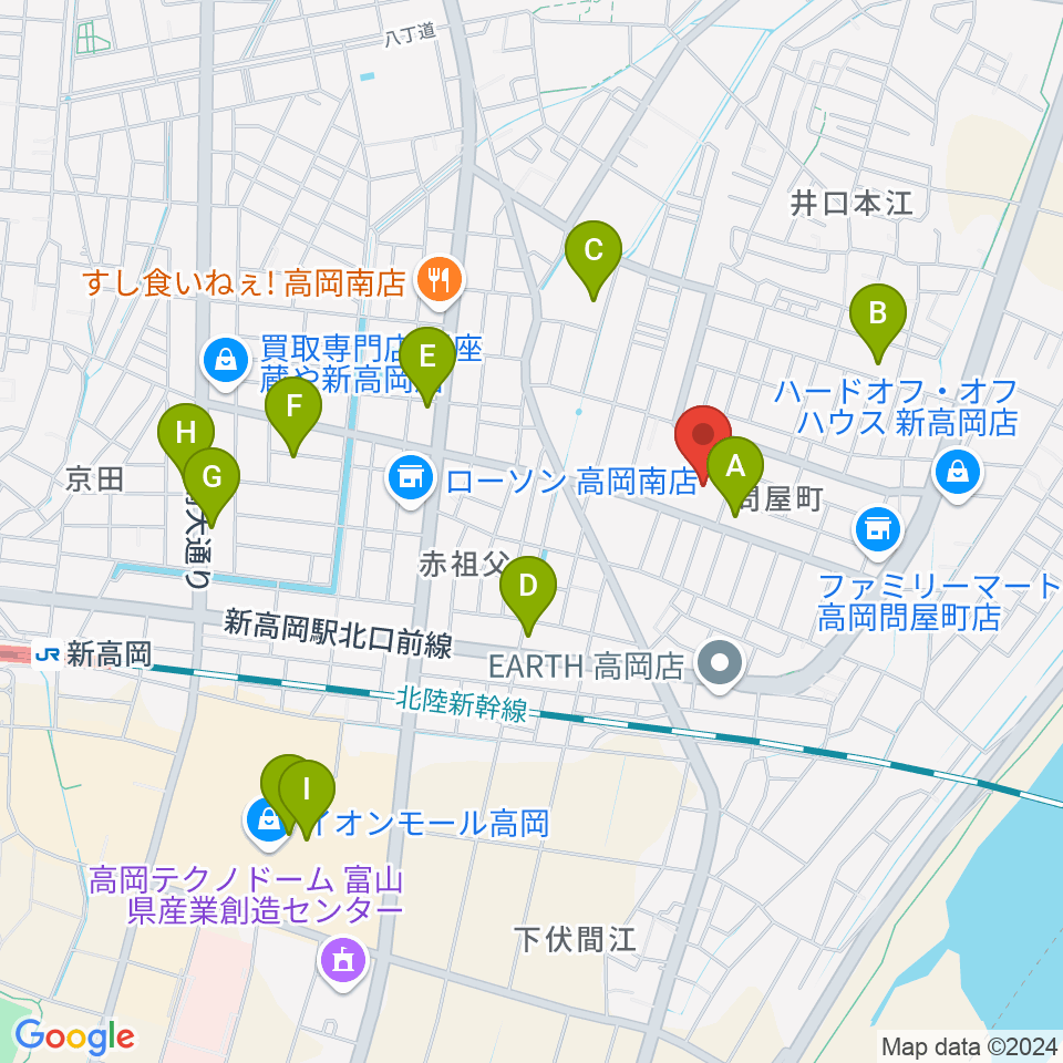 高岡エクール周辺のカフェ一覧地図