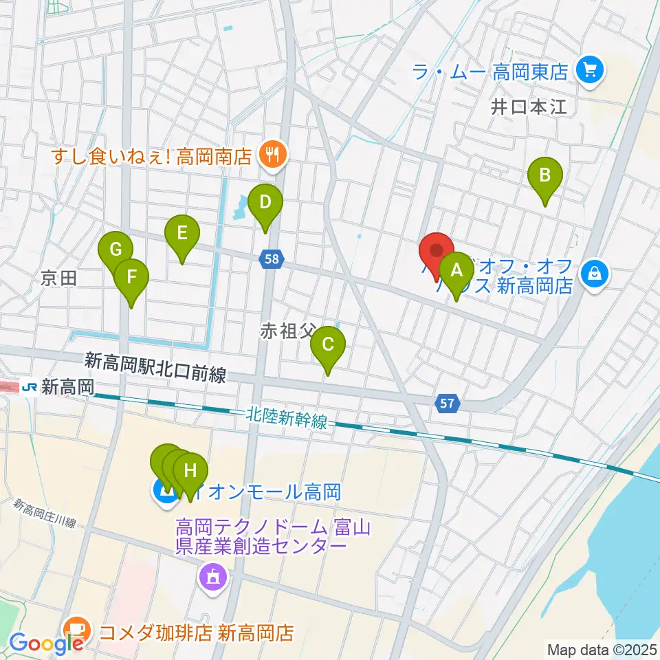 高岡エクール周辺のカフェ一覧地図