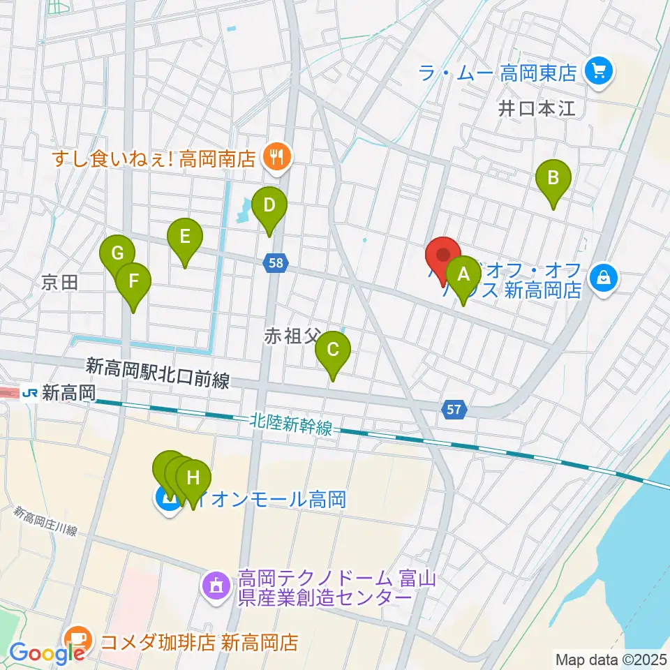 高岡エクール周辺のカフェ一覧地図