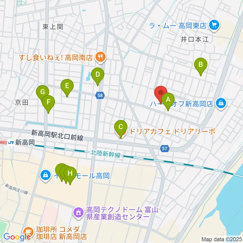 高岡エクール周辺のカフェ一覧地図