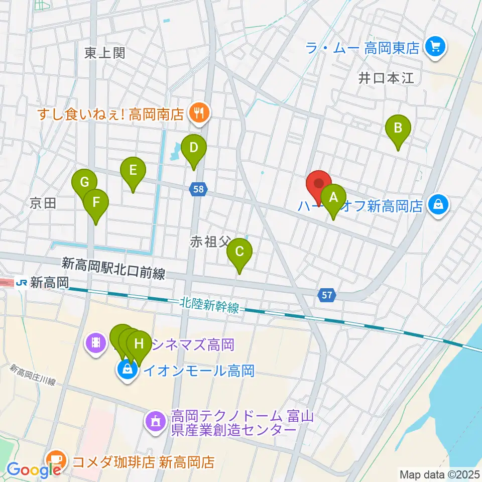 高岡エクール周辺のカフェ一覧地図