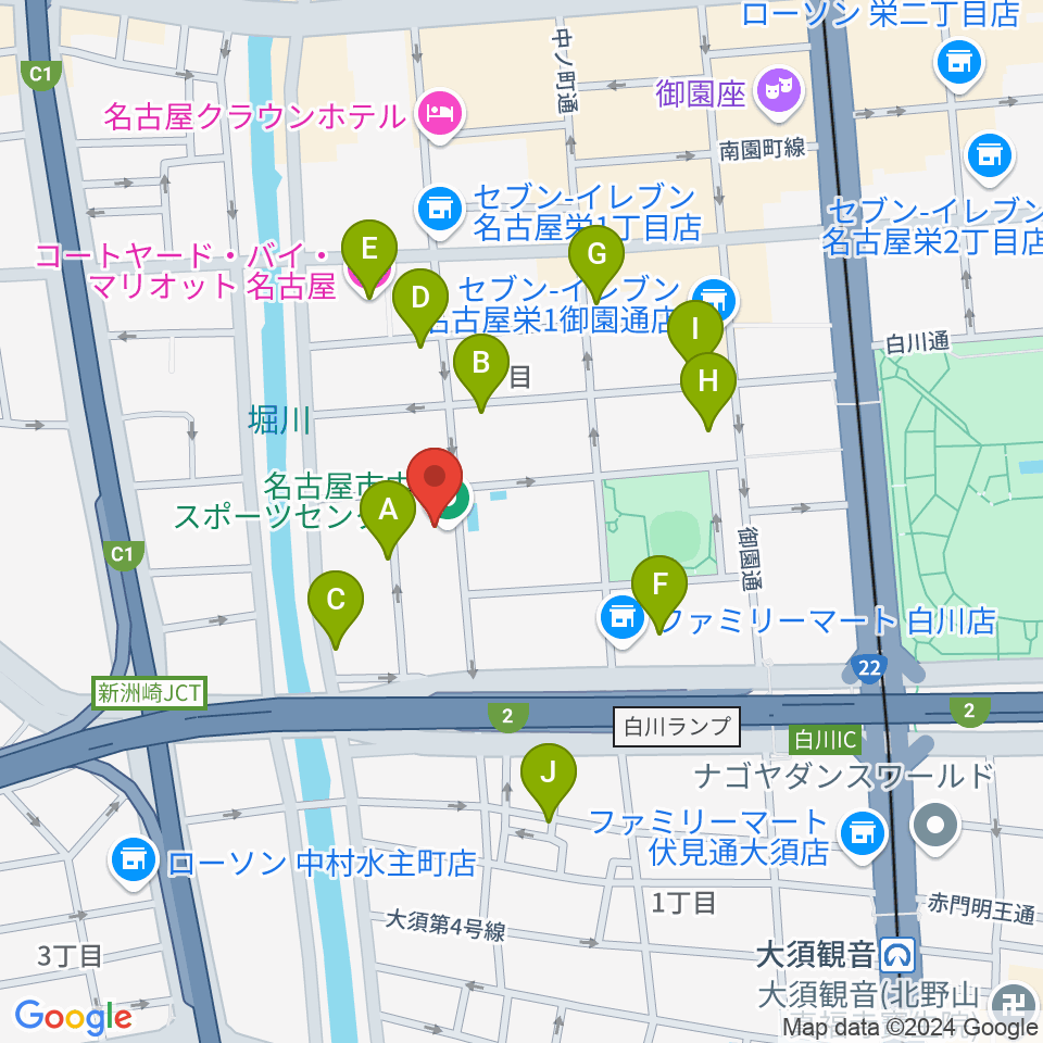 名古屋市中スポーツセンター周辺のカフェ一覧地図