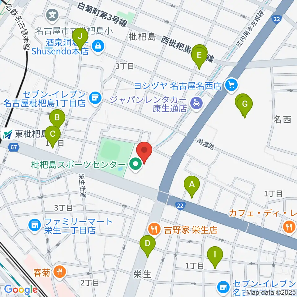 枇杷島スポーツセンター周辺のカフェ一覧地図