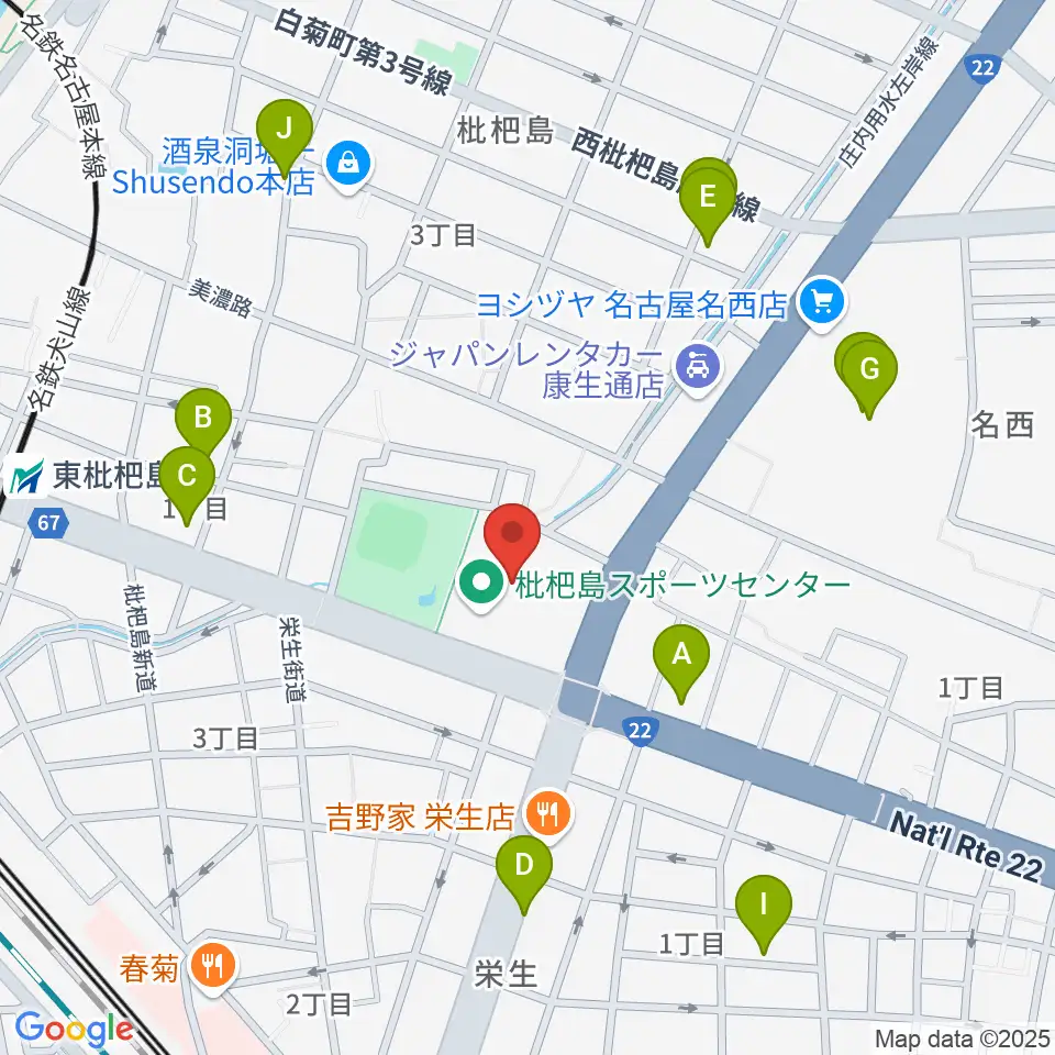 枇杷島スポーツセンター周辺のカフェ一覧地図