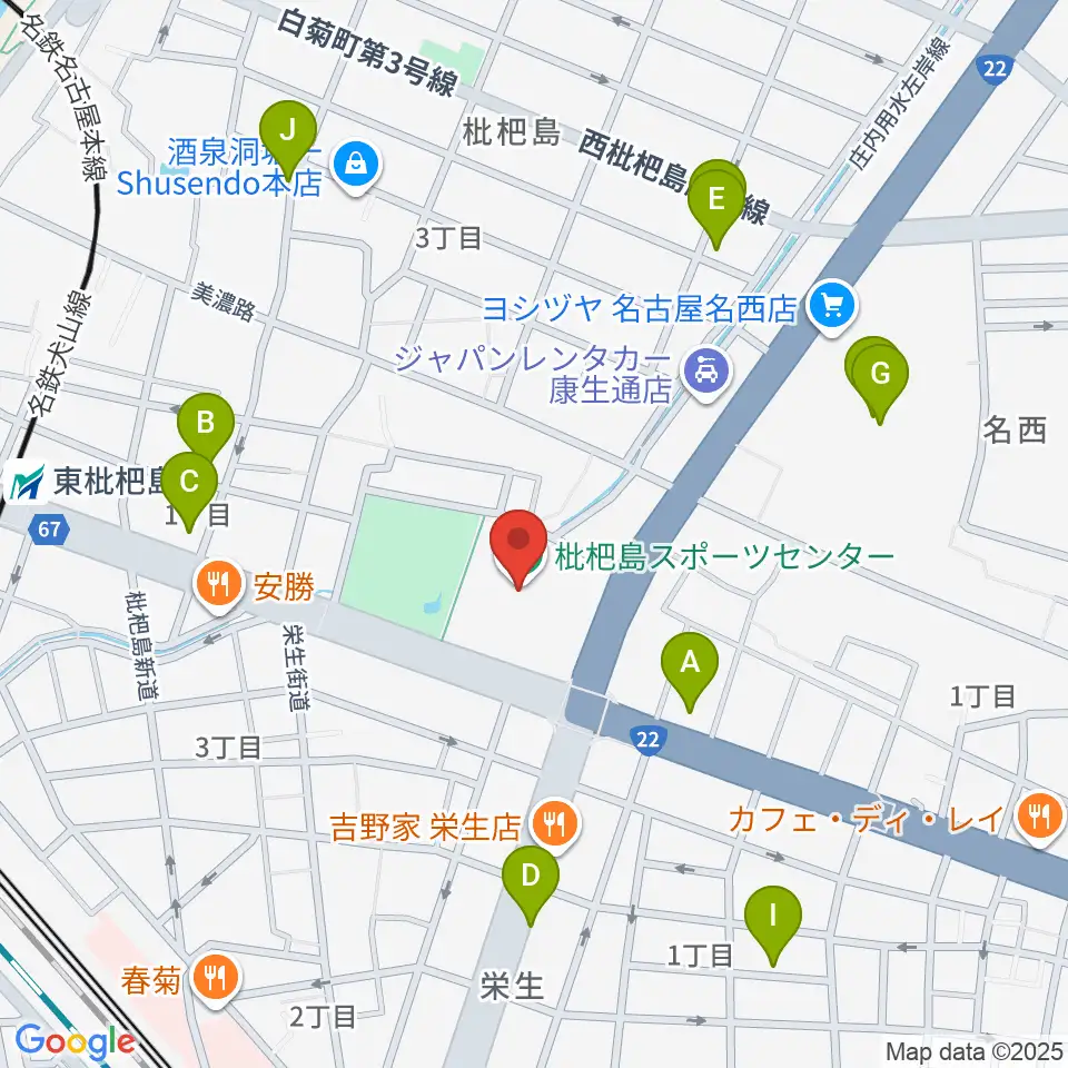 枇杷島スポーツセンター周辺のカフェ一覧地図