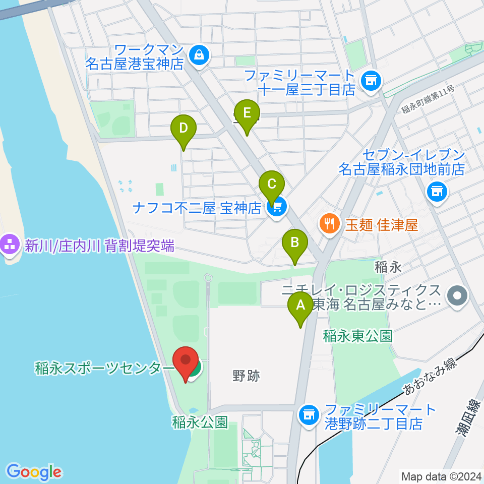 稲永スポーツセンター周辺のカフェ一覧地図