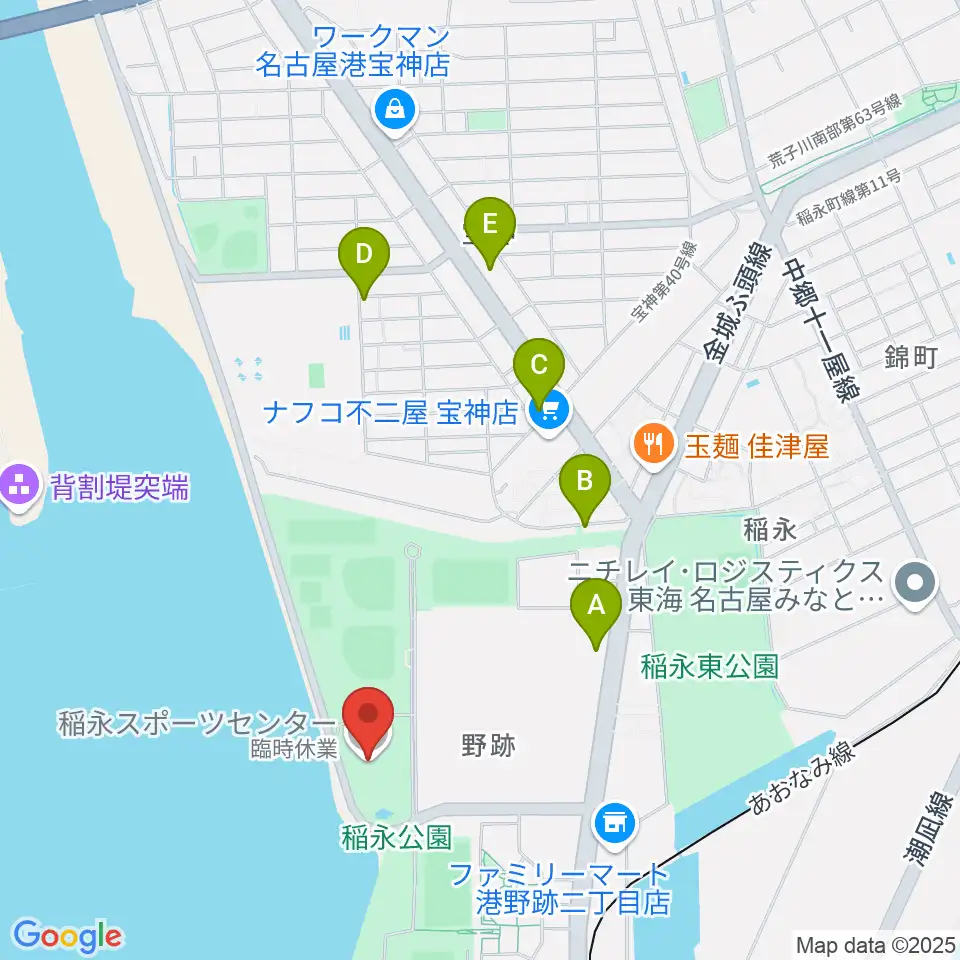 稲永スポーツセンター周辺のカフェ一覧地図
