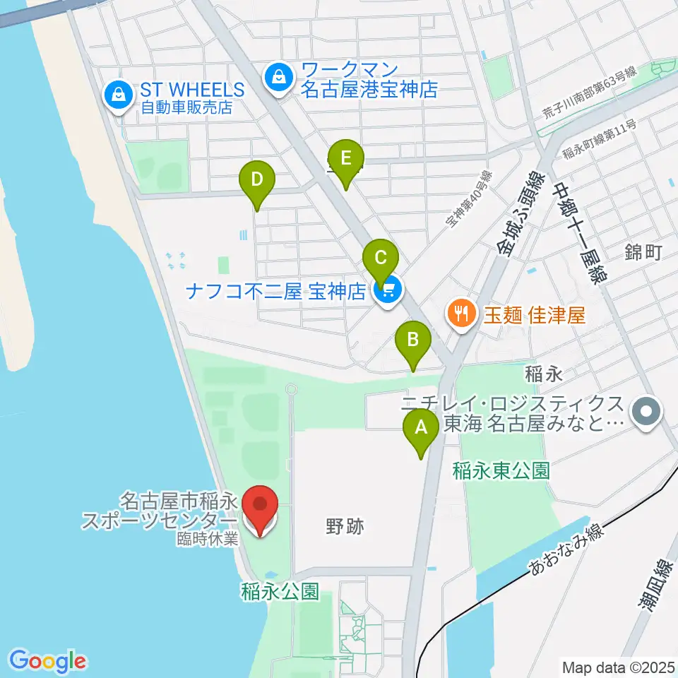 稲永スポーツセンター周辺のカフェ一覧地図