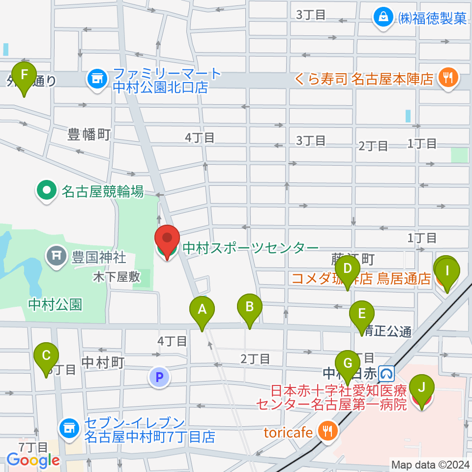 名古屋市中村スポーツセンター周辺のカフェ一覧地図